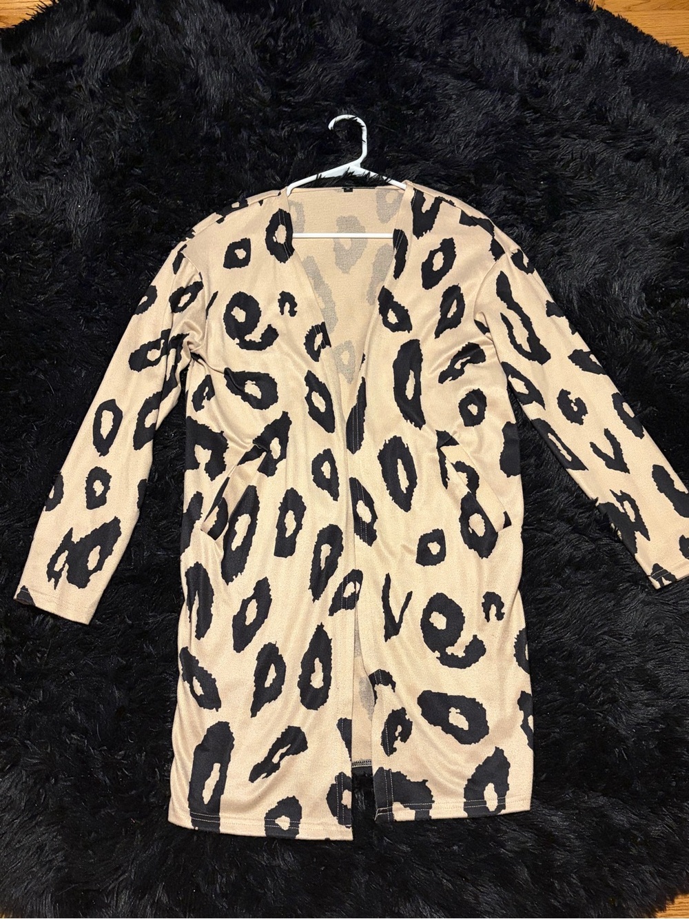 Women’s Beige and Black Leopard Print Tunic Cardigan